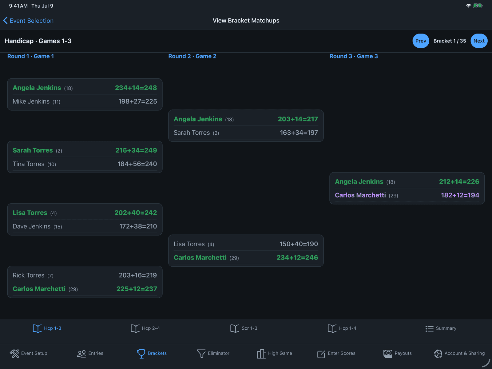 Bracket view on iPad