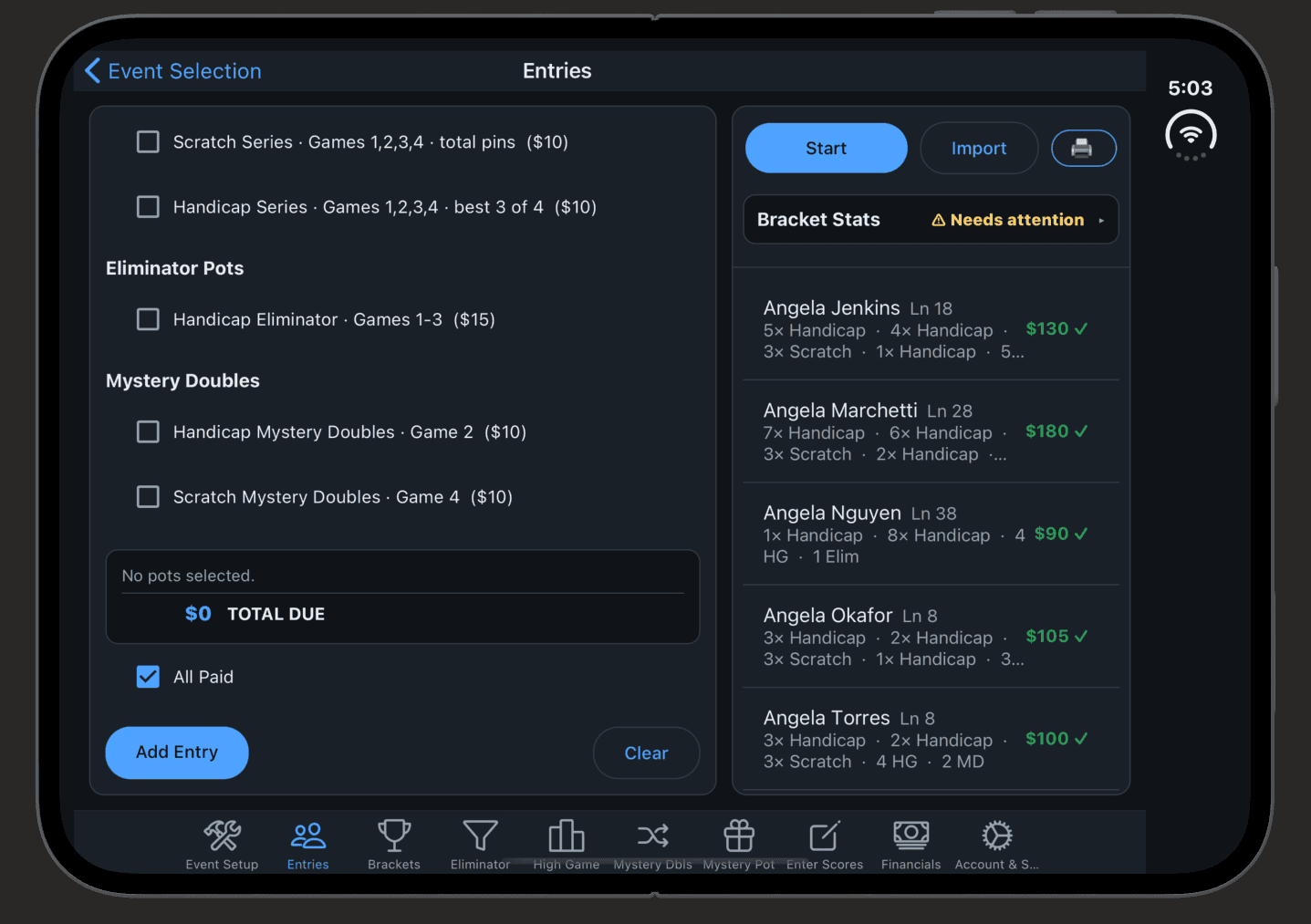 Bowling Side Action director app on the iPhone Duo inner display