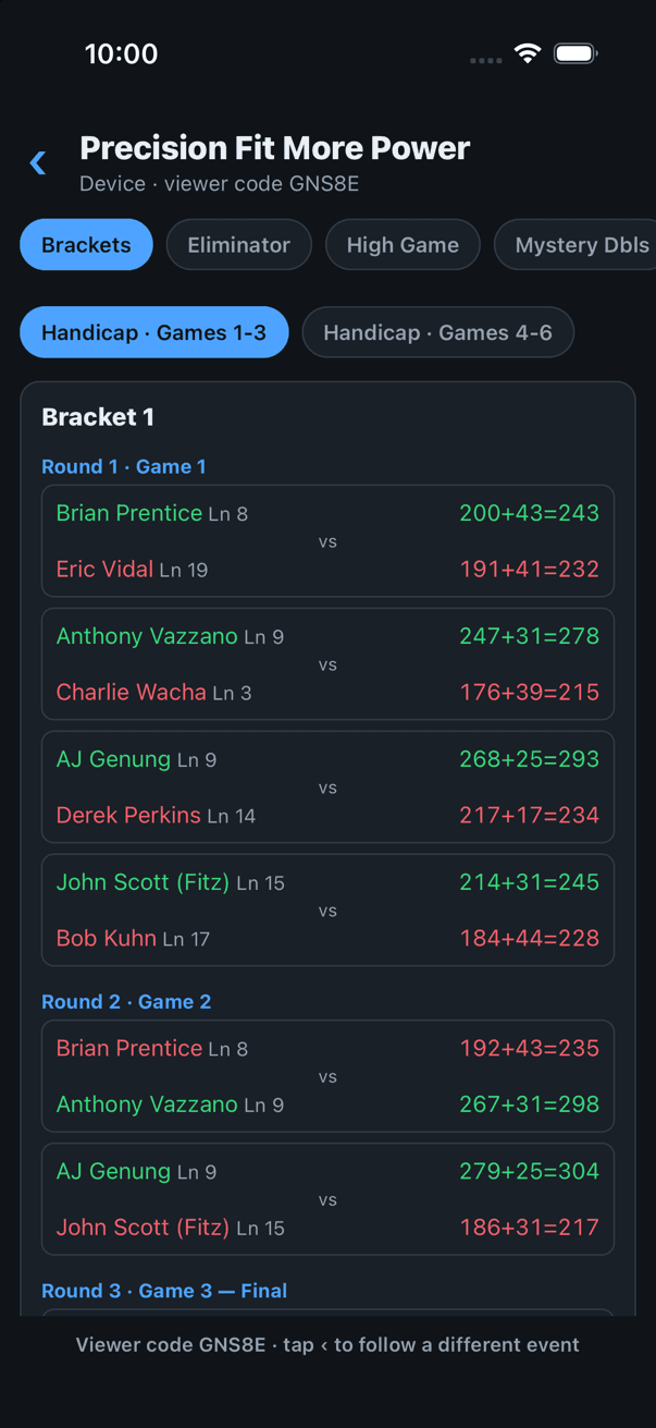 Live brackets on iPhone