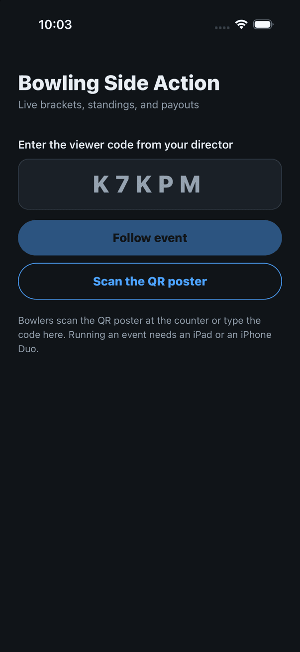 Join an event by viewer code or QR scan on iPhone